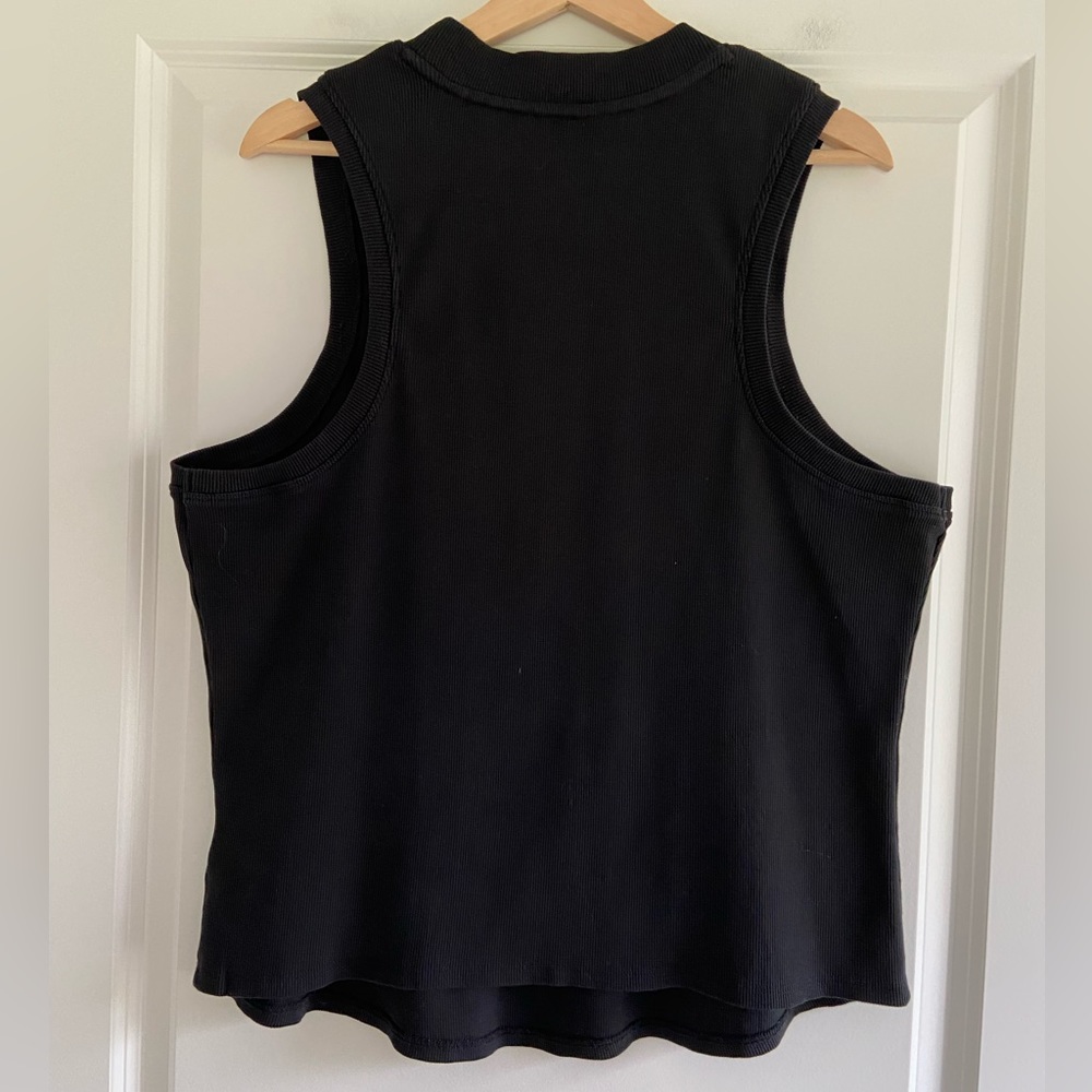 Anthropologie Black Beaded Applique Tank Top Sleeveless Ribbed Cotton Knit Sz 2X - Picture 14 of 16